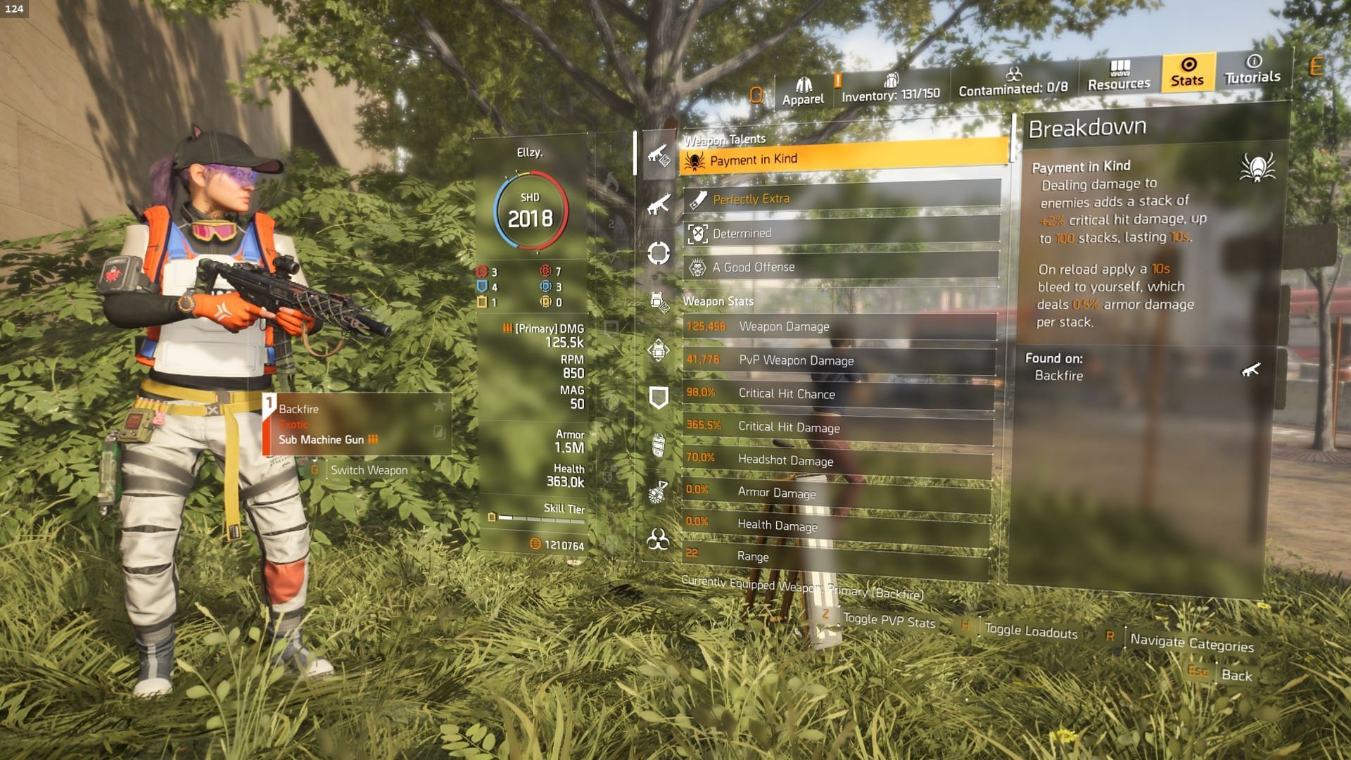 Active combat Critical stats for this Backfire build guide (Image via Sportskeeda Gaming || Ubisoft)